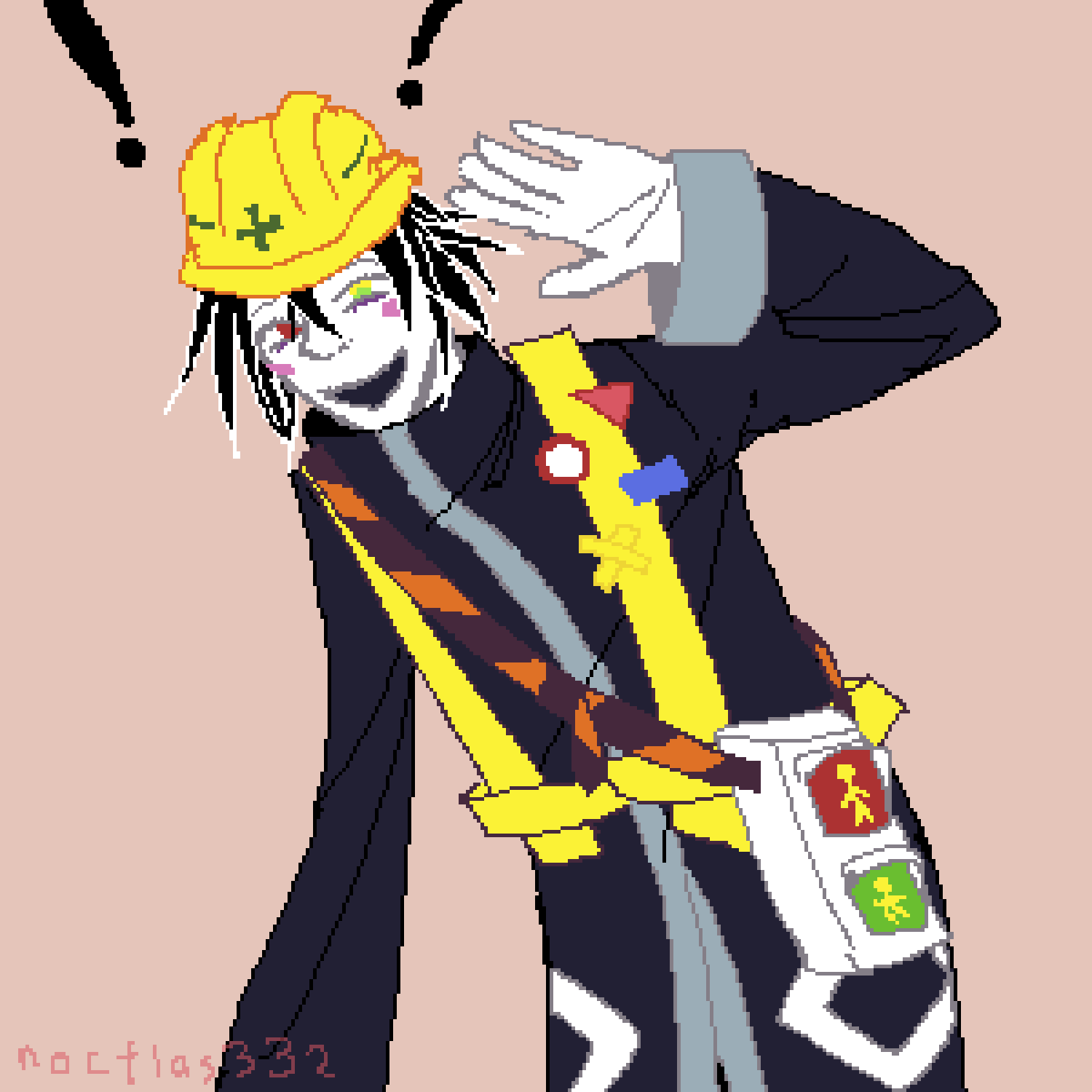 pixel art of utau michishirube kiro. they can be seen from about the hips up. they are smiling and leaning forward a bit, and waving at the viewer